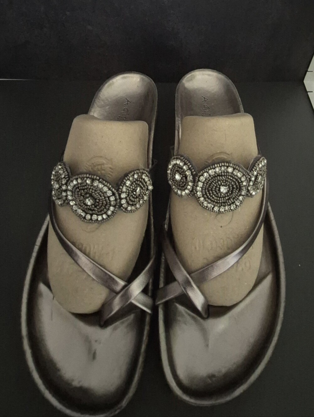 A. Giannetti Beaded Metallic Pewter Women's Thong Sandals - Comfort Footbed